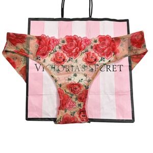 NEW Victoria's Secret Cheekini Panty‎ Red Rose Lace Mesh Small